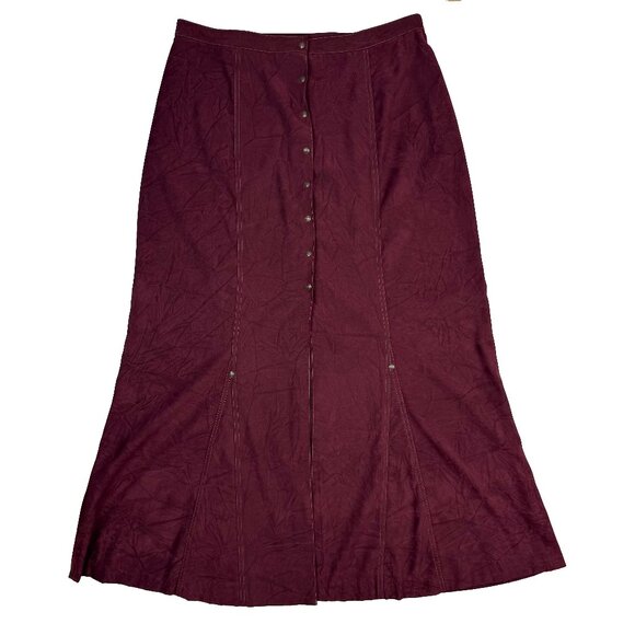 MARIE_CLAIRE Western A-line Buttoned Cottagecore Burgundy Flared Maxi Skirt‎ L - Picture 2 of 8